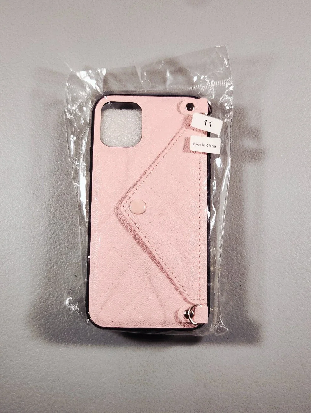Pink Pebbled Leather iPhone 11 Case Crossbody Wallet Chain Envelope Card Slot